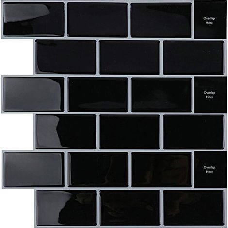 Self-adhesive backsplash for kitchen and bathroom, self-adhesive wall tiles, white self-adhesive kitchen backsplash, waterproof self-adhesive metro 3D PVC wall tile, 4 pieces (black, 4 sheets)