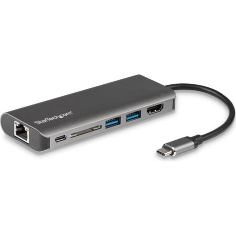 StarTech.com Adattatore Multiporta USB C, Dock USB-C Portatile con HDMI 4K, Hub 3x USB 3.0, SD/SDHC, GbE, PD 60 W Pass-Through - USB Tipo-C/Thunderbolt 3 - SOSTITUITO DA DKT30CHSDPD1 (1/4)