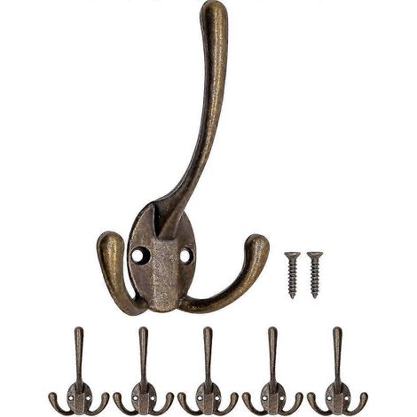 Crochets pour armoire, crochets pour serviettes, crochets pour vêtements, porte-chapeaux, crochets muraux en laiton bronze, style campagne vintage, ensemble de 5 pièces.