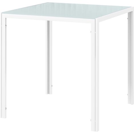 Quadratischer Esstisch für 4 Personen, Tischplatte aus gehärtetem Glas, für Küche und Esszimmer, 75 x 75 x 75 cm, weiß