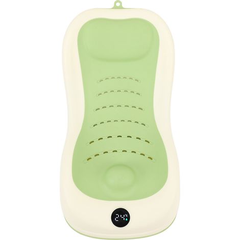 Support de bain pour bébé, baignoire pour nouveau-né avec thermomètre, cuvette souple antidérapante, support de bain portable vert (1/5)