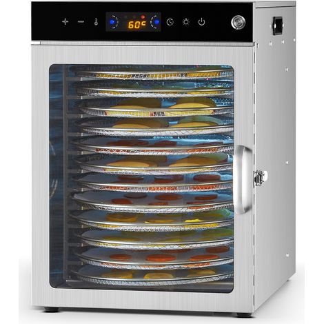 Mophorn Rotations-Dörrgerät für Lebensmittel – 12 Tabletts aus Edelstahl, 800 W elektrischer Dörrautomat mit einstellbarer Temperatur und 24-Stunden-Timer, ideal für Trockenfleisch, Fleisch, Obst (1/5)