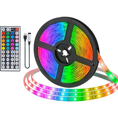 Bande lumineuse LED, 10 m, avec télécommande 44 touches, LED RGB 5050 flexibles à changement de couleur pour chambre, fête (5 m x 2) (1/5)