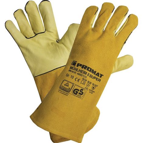 Guantes de soldar Mühlheim II Super talla 11 flor de vaca amarilla / serraje 6 PA (Por 6)