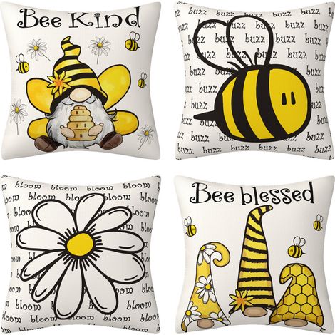 Housse de coussin 45x45 cm, motif abeille jaune, style campagnard – DELKEVIC