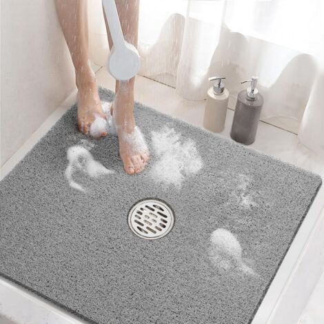 Tapis de douche carré, 60 x 60 cm, antidérapant, en PVC souple, avec trous de drainage, séchage rapide, sans ventouse, gris (1/5)