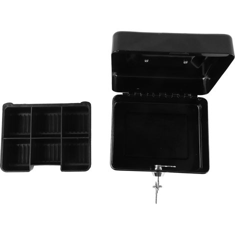 Coffre-fort métallique avec serrure, petit coffre de rangement portable en métal avec 2 clés pour argent, documents, maison, voiture (1/5)
