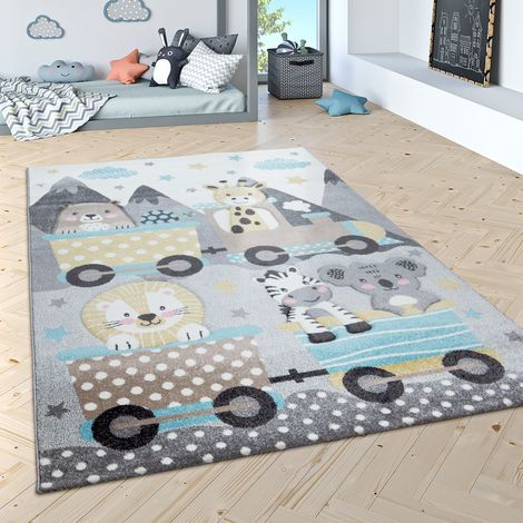 Paco Home Kinderteppich Kinderzimmer Moderne Pastell Farben, Niedliche Motive, 3D Effekt 80x150 cm, Creme 2