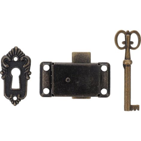 Serrure à Moraillon Classique en Métal 54x28 Mm pour Meubles Anciens, Loquet à Clé D'armoire Rétro Style Chinois, Verrou de Tiroir pour Boîte à Bijoux et Armoire, Cadenas (1/5)