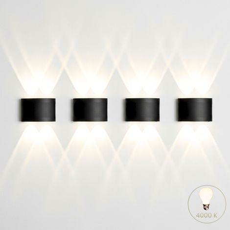 4pz Applique LED da Parete Esterno Interno Nera Ovale 12W Luce Naturale FD-10 (1/5)