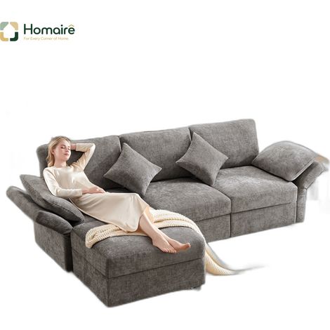 Canapé modulable en velours gris avec accoudoirs 218 x 156,5 x 86 cm HOMAIRE (1/5)