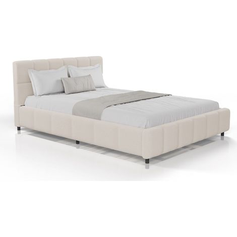 Letto imbottito Florenz  Beige  140x200 cm  Struttura letto con design a bolle, portata massima 500 kg e facile da pulire (1/2)