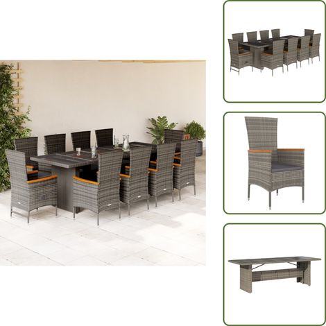 The Living Store Ensemble à manger de jardin 11pcs avec coussins gris poly rotin - Chaise de jardin (1/5)