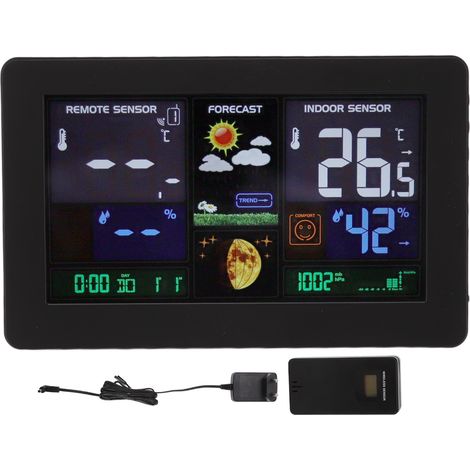 Horloge météo multifonctionnelle sans fil pour la maison, avec thermomètre, écran couleur LED, prise UE 100-240 V.