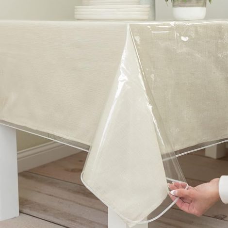 Protecteur de nappe en plastique cristallin ultra résistant, 100% imperméable, nappe rectangulaire en PVC vinyle, nappe anti-taches et facile à essuyer pour tables à manger (rectangulaire 60 pouces x (1/4)