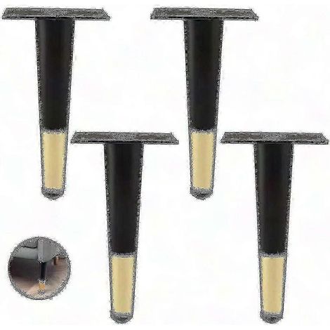 Un ensemble de 4 pieds de meubles droits en métal, adaptés aux canapés, tables, armoires et tables de chevet, de 20 cm de long, noirs et dorés. (1/5)