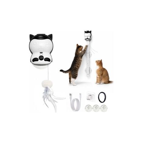 Jouet pour chat 2 en 1, canne à chat télescopique automatique, balle et plume interactives, pour exercice et jeu, 287.57.5, blanc (1/5)