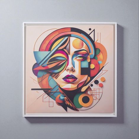 Quadro su tela con cornice moderno 98x98 cm ritratto geometrico donna (1/4)