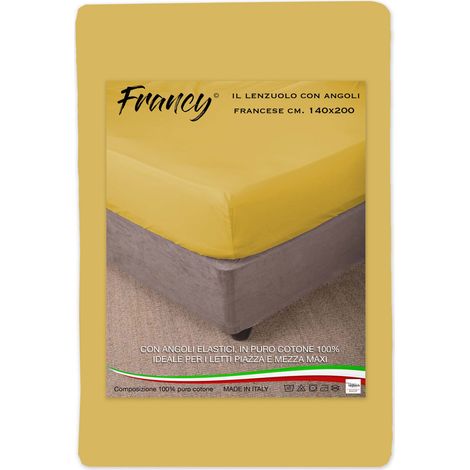 LENZUOLO CON ANGOLI FRANCY GIALLO OCRA FRANCESE 1 PIAZZA E MEZZA GRANDE MAXI (1/3)