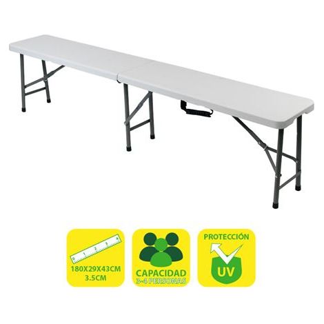 Sungarden banco de resina plegable 180x29x43cm 3.5cm - color blanco