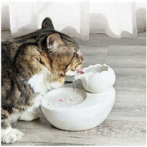 Fontaine à eau en céramique – avec fleur de lotus verticale et filtre automatique – idéale pour les chats et autres animaux de compagnie – Blanche (1/5)
