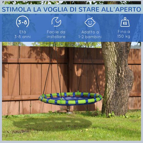 Balancelle enfant 3-8 ans jardin bleu Ø100cm avec cordes réglables (1/5)