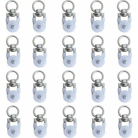 Lot de 20 roulettes pour tringle à rideau, poulies silencieuses, pour double rideau de fenêtre