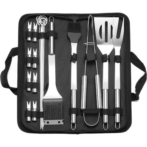Set de 20 Pièces - Ensemble Ustensiles Barbecue Acier Inoxydable, avec Sac Toile, Portable Extérieur Camping (1/5)