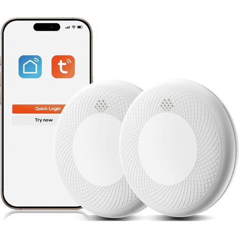 Détecteur de fumée WiFi avec Batterie 10 Ans, Notifications Via Application et Auto-Test, Alarme Incendie Intelligente Compatible (1/5)