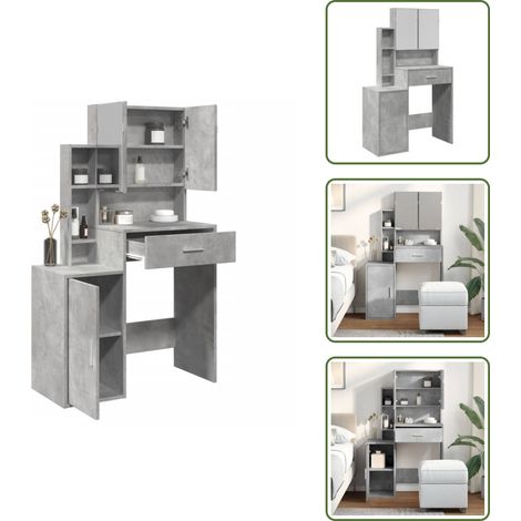 Schminktisch mit Schrank Betongrau 80x35x132 cm - Schminktisch - Kosmetikschrank - Badezimmermöbel - Spiegelkommode - Makeup Tisch (1/5)