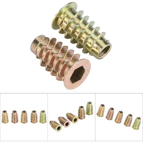 50 pièces inserts à visser M6 en alliage de zinc pour meubles en bois, écrous hexagonaux internes (M6 x 20) (1/5)