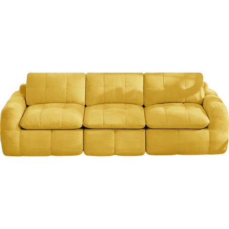 Modulares 3-Sitzer Sofa aus Chenille, Steppmuster, Ergonomische Sitz- und Rückenfläche, Gelb, 264 x 97 x 68 cm (1/5)