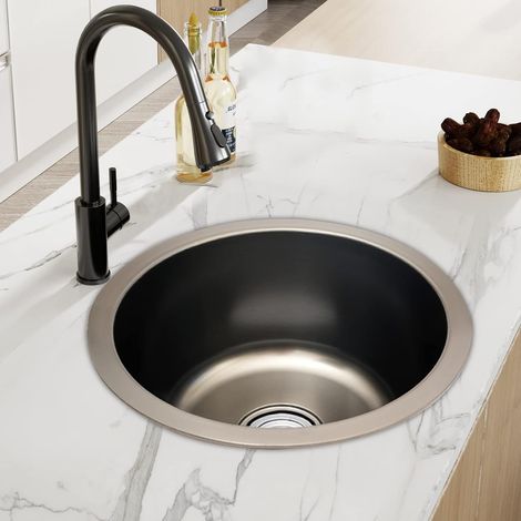 Évier rond en acier inoxydable - Diamètre : 36 cm - Évier encastrable en acier inoxydable avec système d'évacuation des eaux usées - Évier de cuisine (1/5)