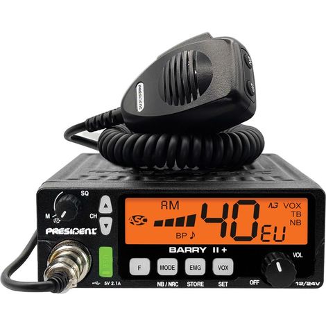 President  Barry II+, CB-Funkgerät 12V 24V, AM/FM Kommunikation, Farbdisplay, VOX-Freisprechfunktion, Rauschfilter, Scan-Skip-Funktion, USB, kompaktes CB-Radio für Auto und Lkw