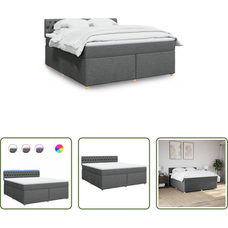 vidaXL Surmatelas -  Sommier à lattes de lit avec matelas Gris foncé 180x200cm Tissu (1/5)