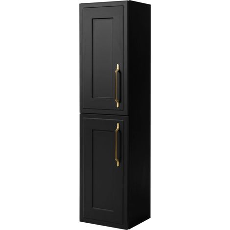 Colonna bagno 35 cm, 2 ante, Nero, maniglie dorate, 35 x 27 x 136 cm (1/5)