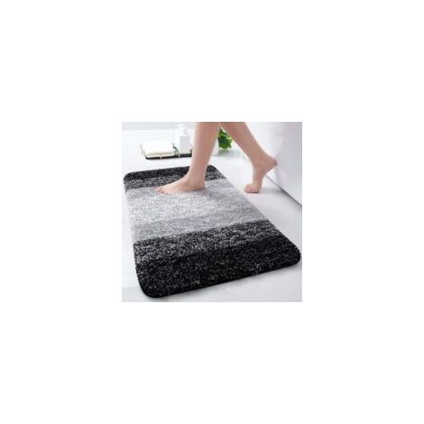 Tappetino da bagno in microfibra, morbido e assorbente, antiscivolo, spesso, lavabile in lavatrice, tappetino asciutto per bagno, vasca e doccia, 61 x 40,6 cm, nero - Crezuo (1/4)