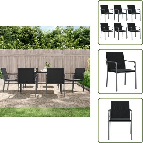 Gartenstühle mit Kissen 6 Stk. Schwarz 56x59x84 cm Poly Rattan - Gartenstühle - Outdoor Möbel - Terrassentisch - Lounge Set - Balkonmöbel (1/5)
