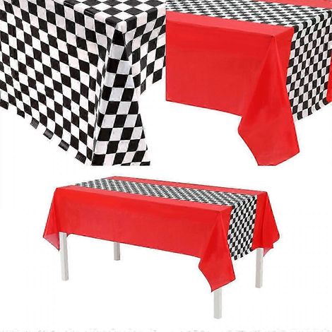 Nappe de course rouge, noire et blanche à quadrillage, imperméable. (1/5)