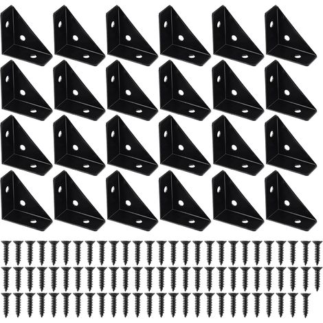 Lntyq Lot de 24 équerres d'angle noires 38 x 38 mm avec vis, connecteur d'angle en métal à 90 °, convient pour bord de lit Zhuo (1/5)