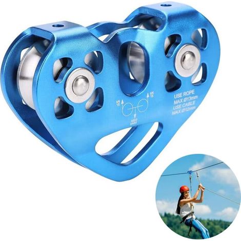 Puleggia Tandem Speed ​​​​Carrello Doppio di Salvataggio Arrampicata Puleggia Doppia con Cuscinetto a Sfere Roccia/Carrucola Singola Puleggia Fissa in Alluminio Arrampicata Occhiello, Blu
