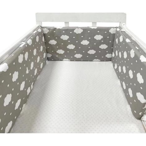 Tour de lit bébé 200 x 30 cm, coussin barrière anti-collision pour berceau contour lit bébé respirant en coton, nuages gris (1/4)