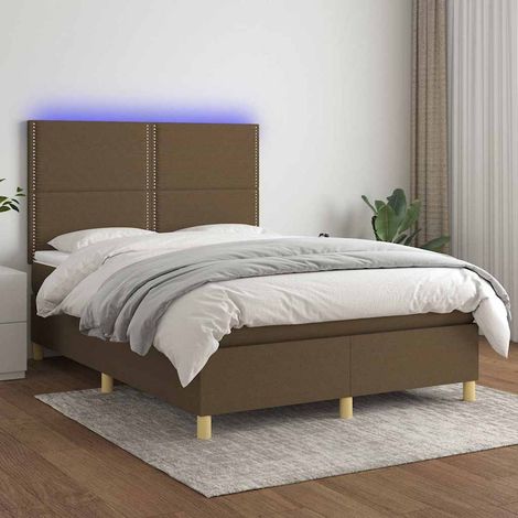 vidaXL Sommier à lattes de lit matelas et LED Marron foncé 140x190 cm (1/5)