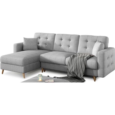 Ecksofa HASGARD 3-Sitzer grau 248x162 cm – mit Stauraum und Holzfüßen