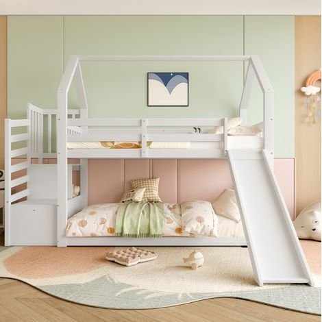 Bett Etagenbett Stauraum Kiefer 90x200 Weiß OKMYHOME (1/5)