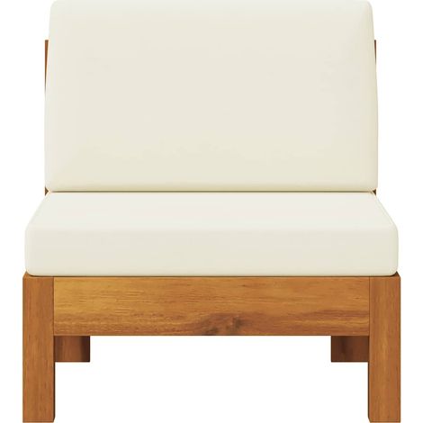 Zentralsofa mit cremeweißen Kissen aus massivem Akazienholz