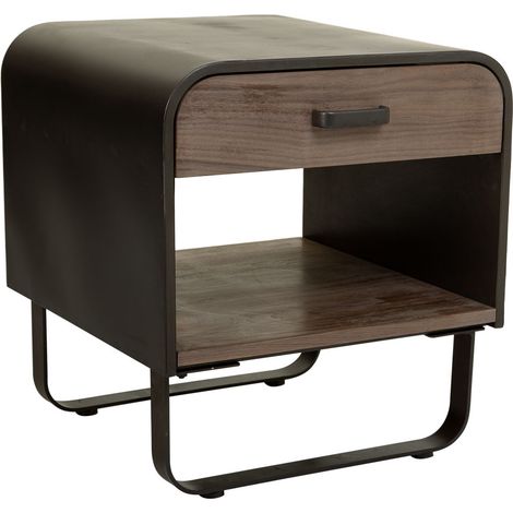 Mesita  de madera y metal negro 50x52x56h cm