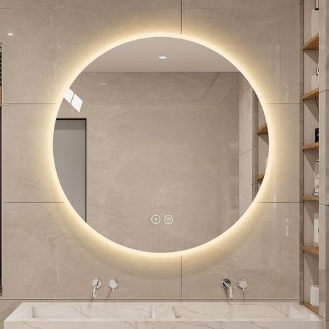 Miroir LED 80 cm – Miroir salle de bain rond avec 3 couleurs, anti-buée, gradation continue, miroir lumineux design pour maquillage et décoration moderne (1/5)