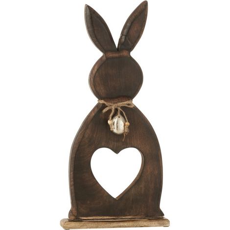 Statuette Lapin en Bois "Cœur" 49cm Marron