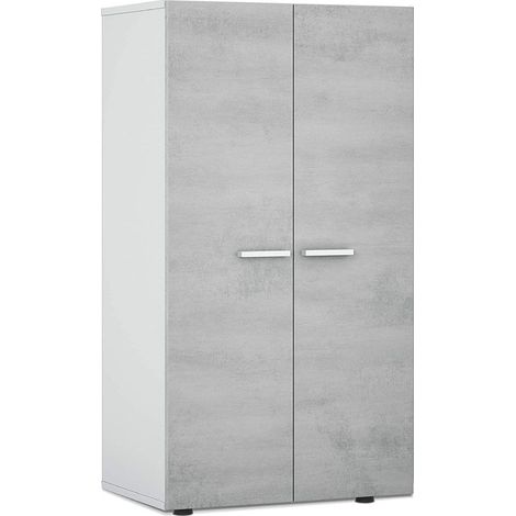 Home Heavenly® - Zapatero 2 puertas 6 estantes STARK. Mueble auxiliar con baldas extraíbles. 103x55x36 cm. Color: Gris Cemento y Blanco (1/4)